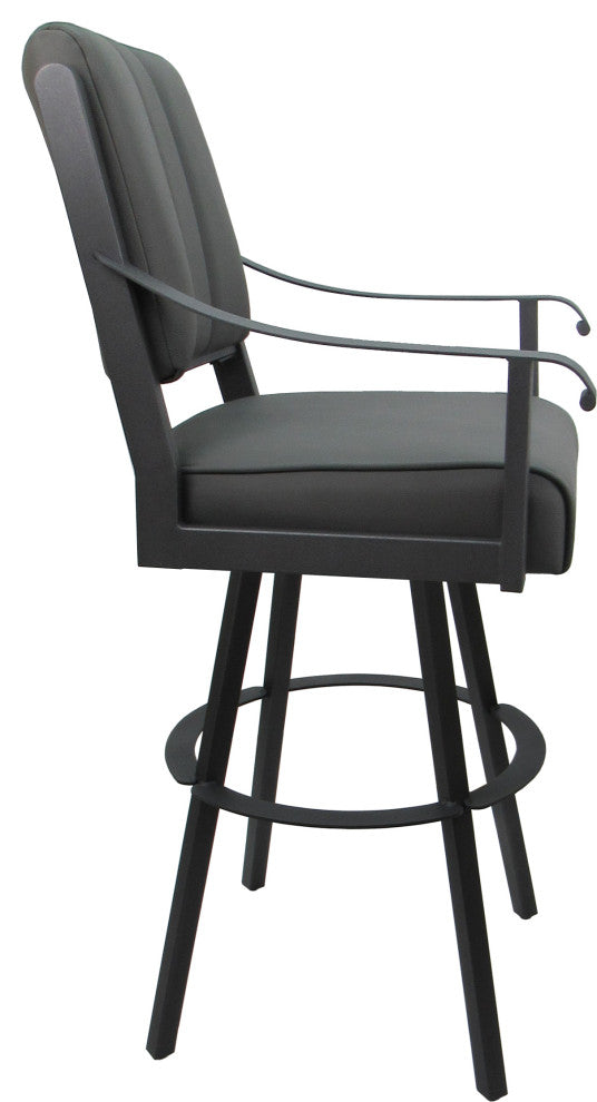 Leather Swivel Metal Bar Stool - Memphis on Warren Base, Gray Leather on Gray, 34"