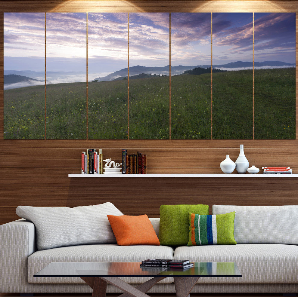Mountain Plateau at Evening, Landscape Canvas Art Print, 83"x32", 7 Panels