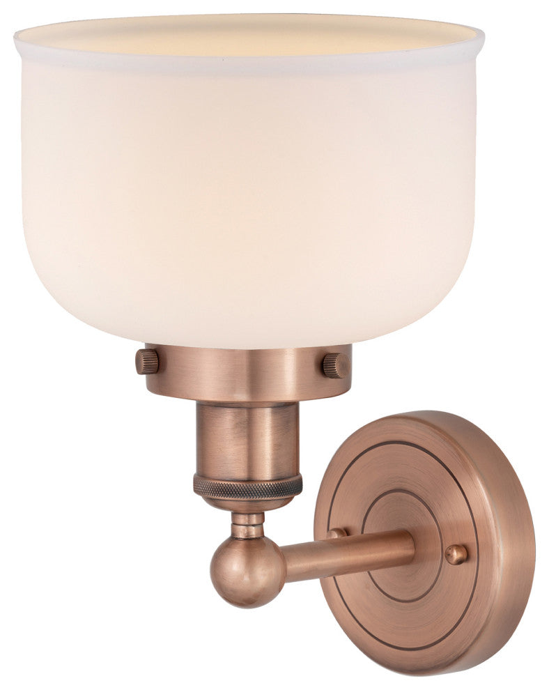 Large Bell 1-Light 7" Sconce, Antique Copper Finish, Matte White Shade