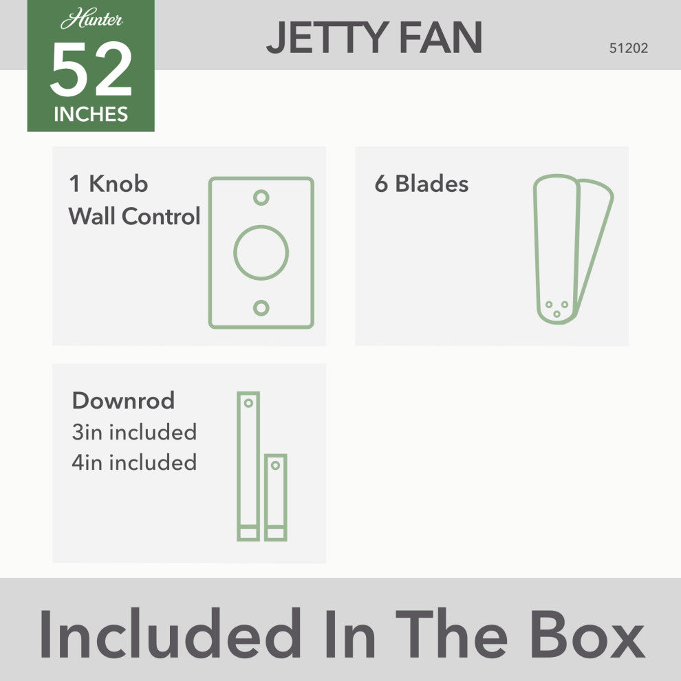Hunter 52" Jetty WeatherMax Wet Rated Ceiling Fan and Wall Control, Matte Silver
