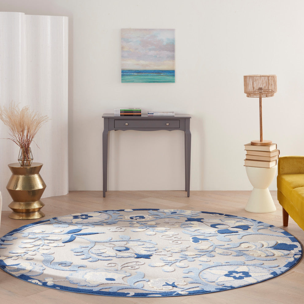 Nourison Aloha 7'10" Round Blue/Grey Farmhouse Area Rug