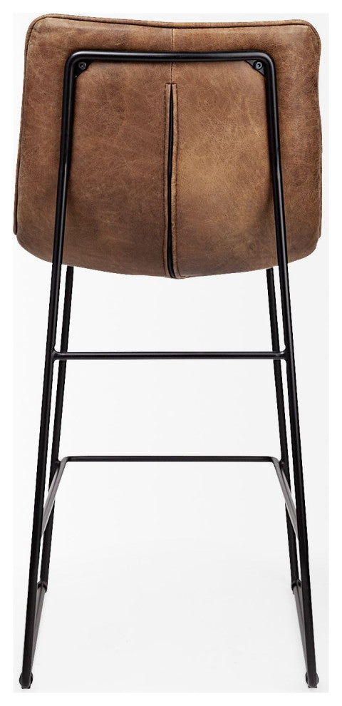 Meritt Brown Genuine Leather Seat with Black Metal Frame Counter Stool