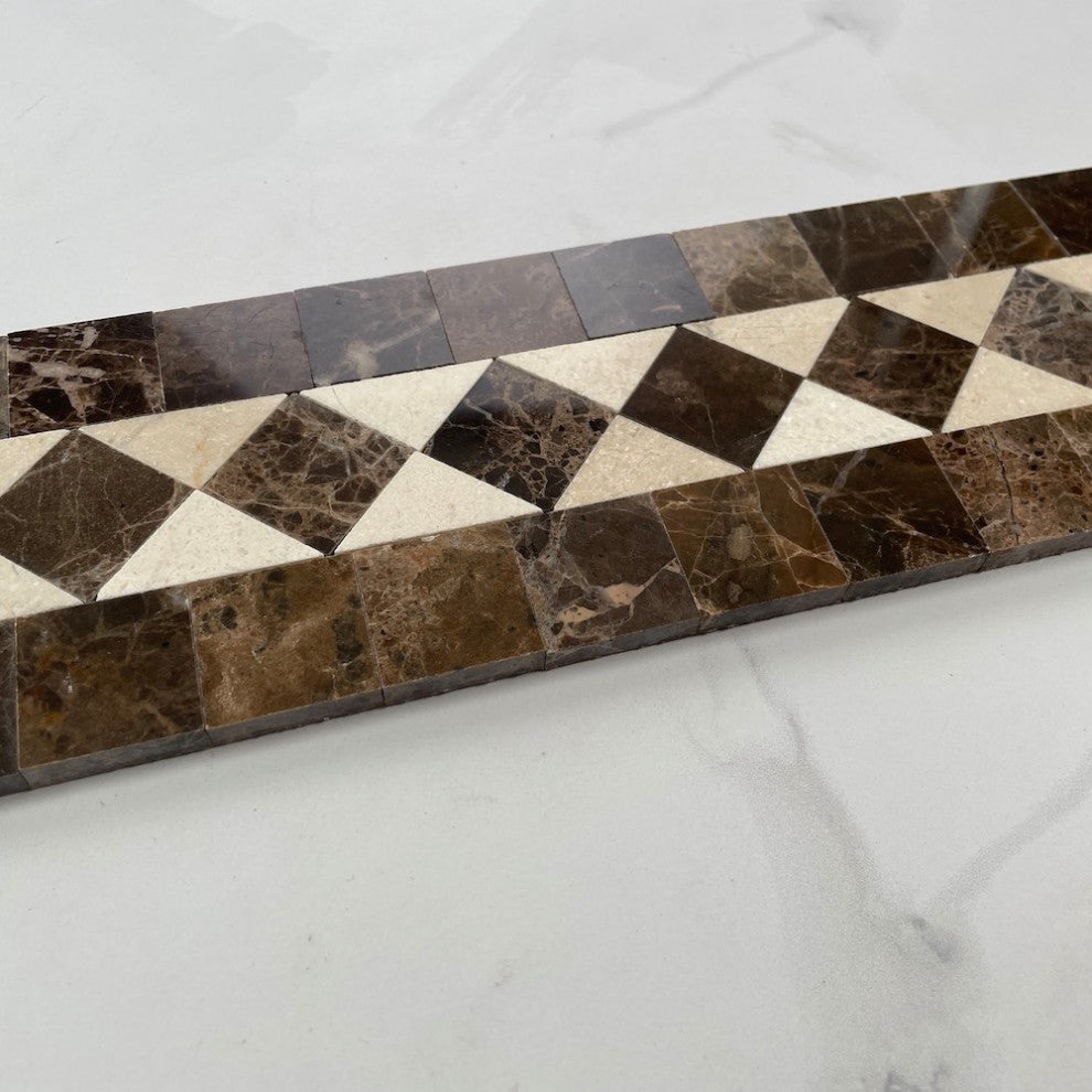 Crema Marfil Marble Classic Diamond Mosaic Border Listello Tile Polish, 1 sheet