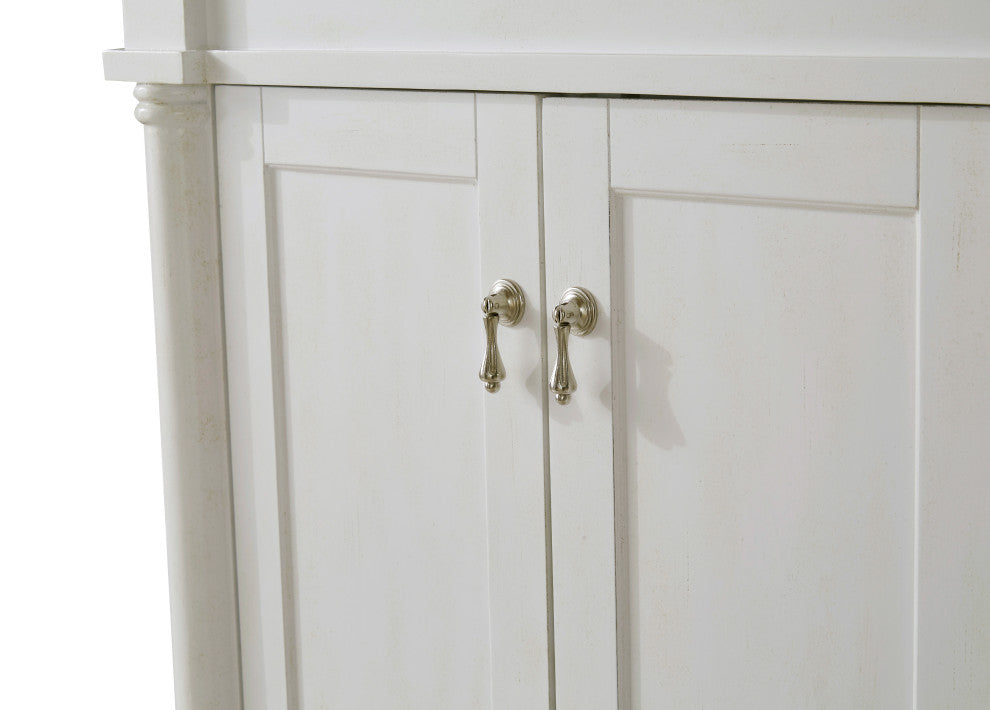36" Single Bathroom Vanity, Antique White With Ivory White Engineered Marble