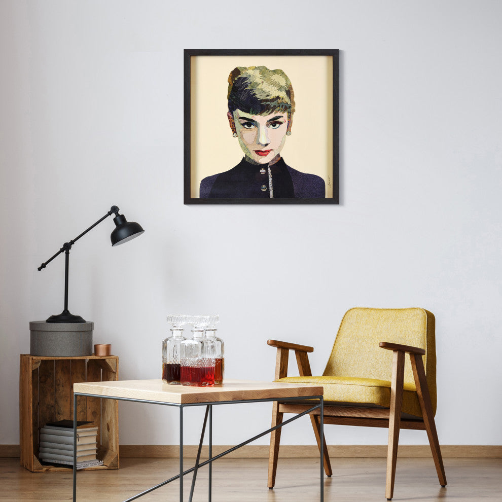 Audrey Handmade Collage Framed Graphic Wall Art Under Glass Signed by Alex Zeng