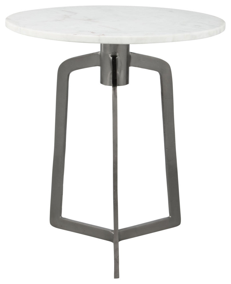 Sofa Side Table, Round, Artificial Marble, Aluminum Metal, White, Black, Lounge
