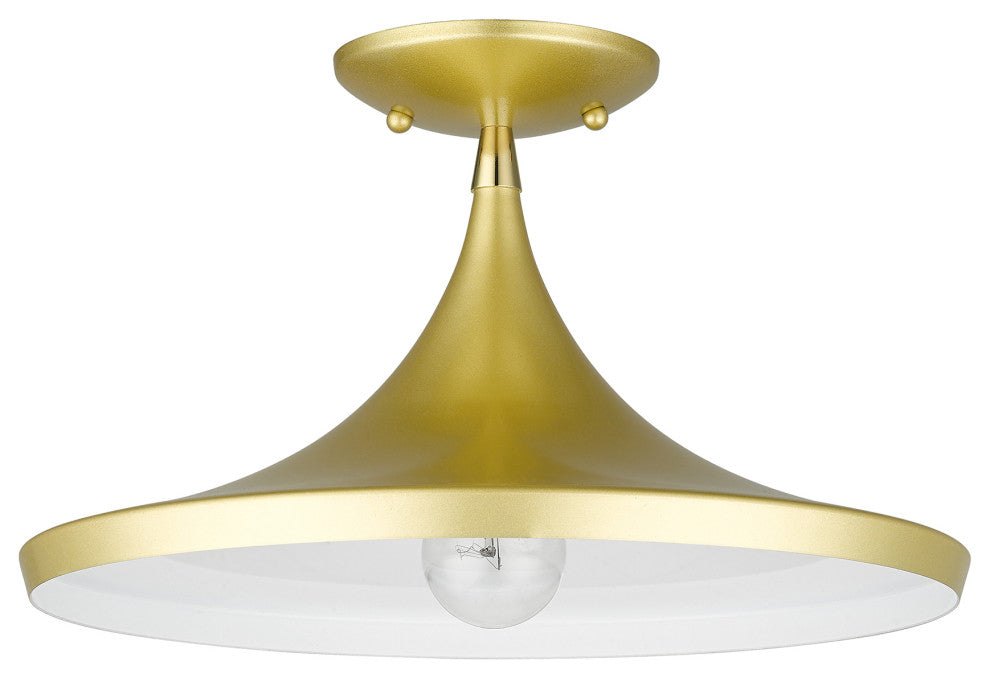 Livex Lighting Waldorf 1-Light Soft Gold Semi-Flush With Polished Brass Accents