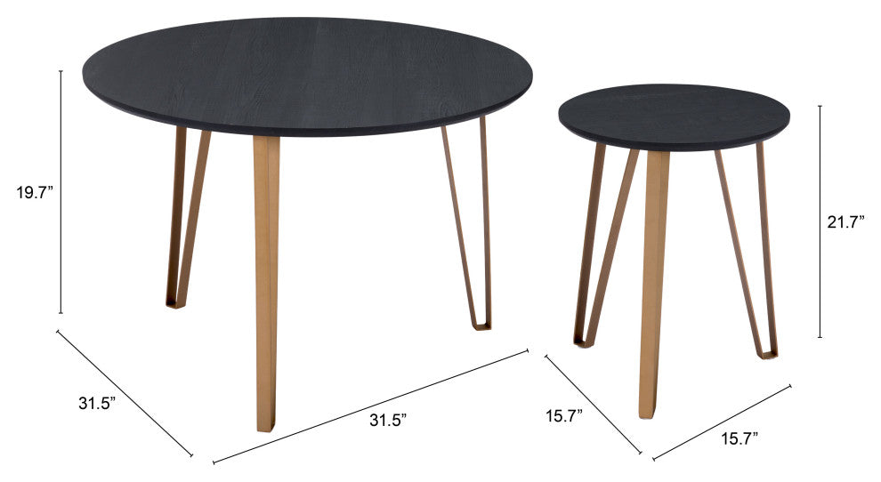 Sofa Side Table, Round, Steel Metal, Wood, Black, Gold, Mid Century Hospitality