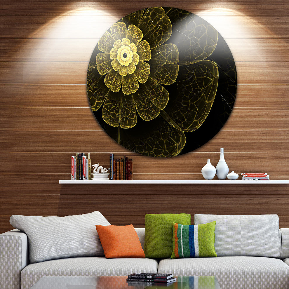 Light Yellow Metallic Fabric Flower, Large Disc Metal Wall Art, 36"