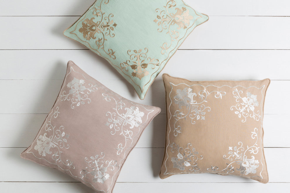 Surya Eloise ELO-004 22"x22" Pillow Cover, White/Camel