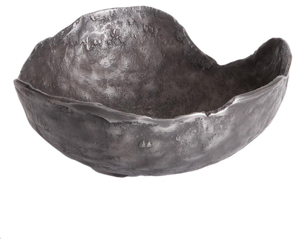 Set of 2 Free Form Dark Gray Decorative Bowls Organic Shape Modern Metal Round