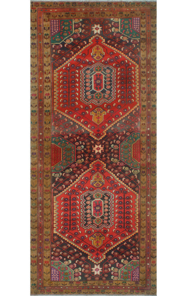Fine Vintage Distressed Elyse Red/Charcoal Runner, 4'4x10'5