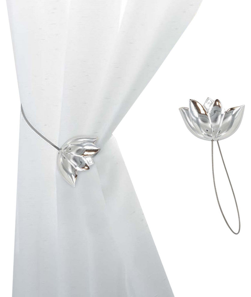 Magnetic Tulip Curtain Tieback "“ Elegant Resin Design with Strong Magnet, Chrome, Pack of 1