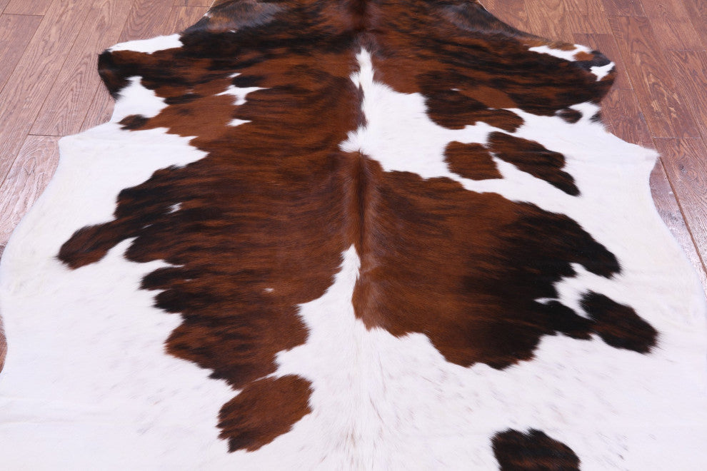 6' 8" X 5' 7" Brown and White Natural Cowhide Rug C1812