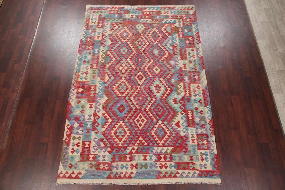 Kilim Flat-Woven Oriental Southwestern Turkish Traditional Area Rug, 9'8"X6'6"