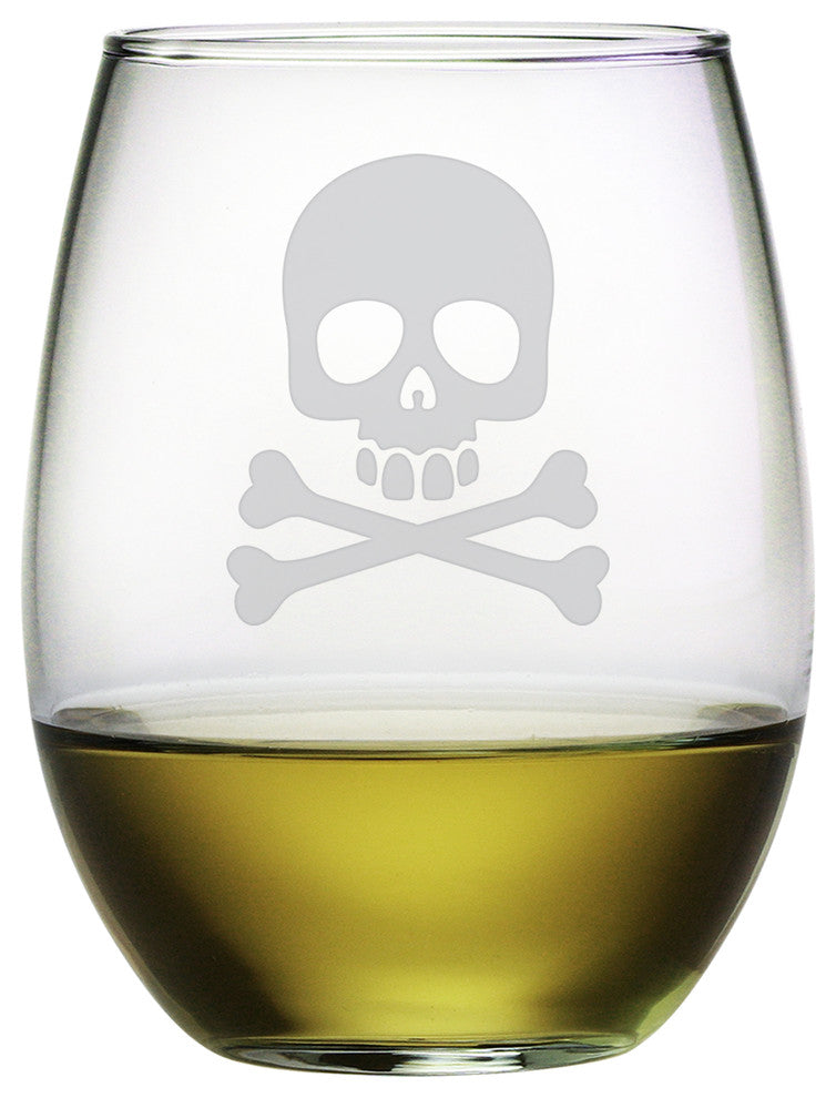 Skull and Crossbones Stemless Wine Glasses, Set of 4