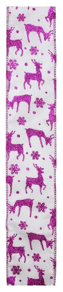 Reindeer & Star White Wired Christmas Craft Ribbon