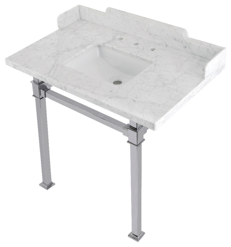 Kingston Brass LMS36MSQ1 36" Carrara Marble Console Sink, Legs