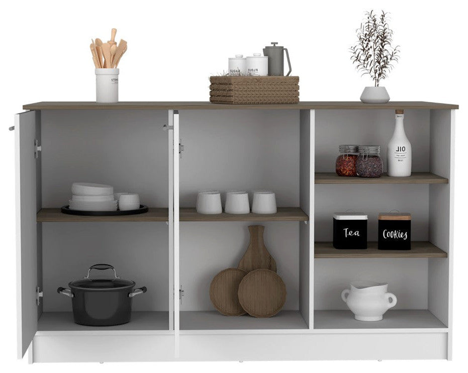 Kitchen Island Teramo, Kitchen, White / Dark Brown
