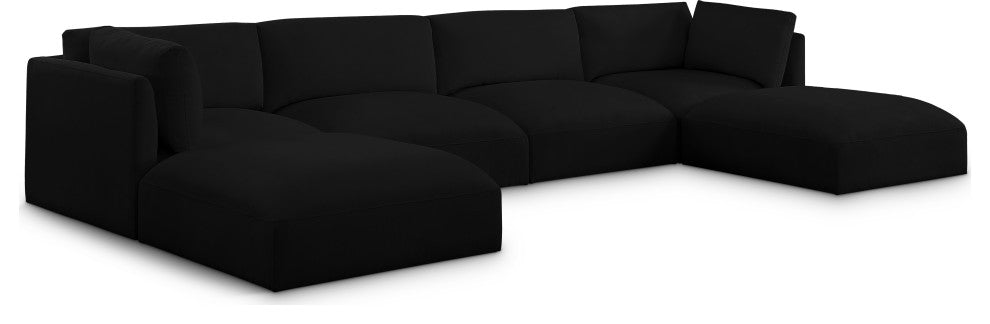 Ease Polyester Upholstered U-Shaped Modular Sectional, Black, 4 Piece: 2 Corner, 2 Armless, 2 Ottoman