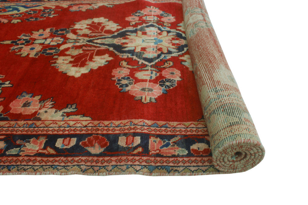 Fine Vintage Distressed Raff Red/Navy Runner, 3'10x10'1