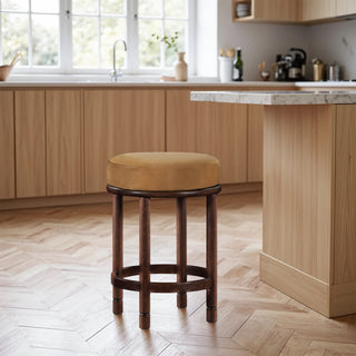 Monette Upholstered Bar and Counter Stool, Saddle, Velvet, Brown Finish