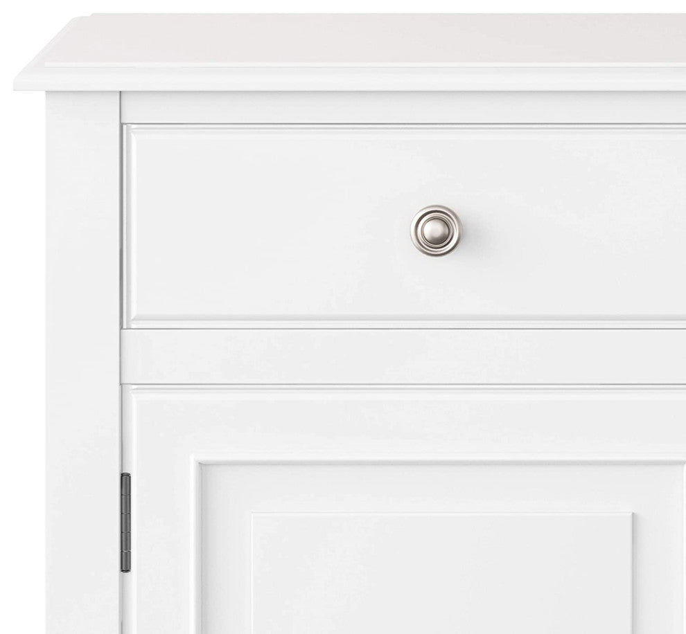 Traditional Storage Cabinet, 2 Drawers and 2 Doors With Inner Shelves, White