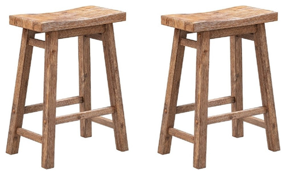 Boraam Sonoma Backless Wood Counter Stools - Set of 2 - Barnwood Wire-Brush