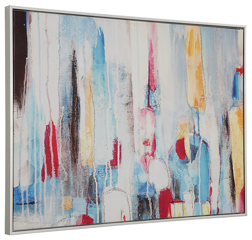Rainy Forest Abstract Wall Art 24x32 With Silver Frame, Multi Color