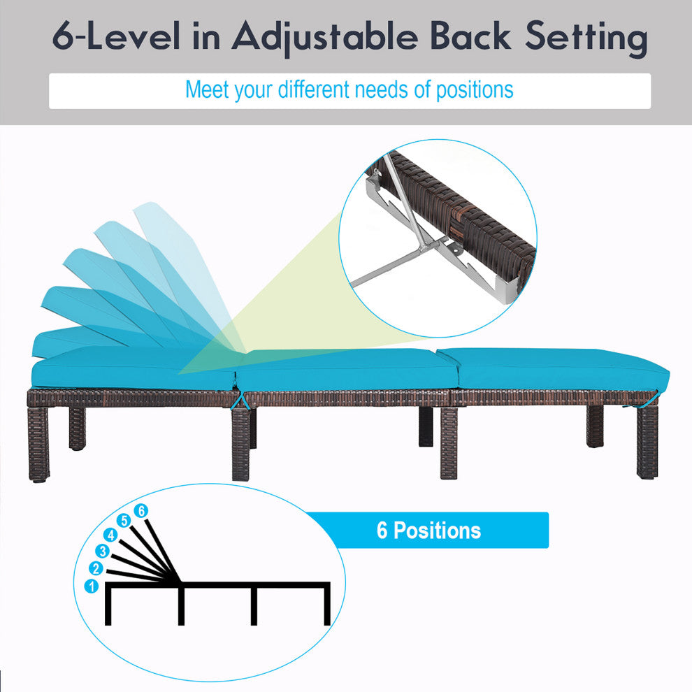 Costway Outdoor patio Lounge Chair Chaise Recliner Adjustable Turquoise