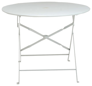 36" Round Folding Metal Bistro Table With Umbrella Hole, White