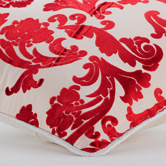 Cayenne Red Florals, Red Burnout Velvet 14"x14" Throw Pillow Covers