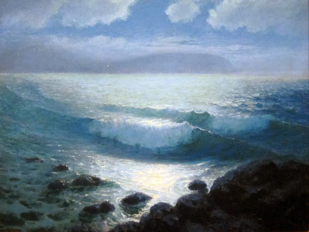 Tile Mural Moonlight Seascape Waves Sea Lionel Walden-Kahala, 6"x8", Glossy