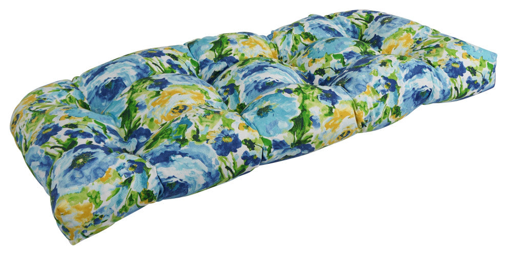 42"X19" U-Shaped Patterned Tufted Settee/Bench Cushion, Lesandra Sunblue