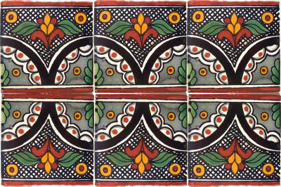 4.2x4.2 9 pcs Black Arc Talavera Mexican Tile