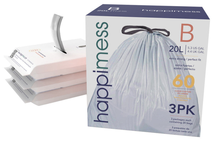 happimess Drawstring Trash Can Liner,, 60-Count, 3-Packs of 20 Liners, Clear, 5.3 Gallons