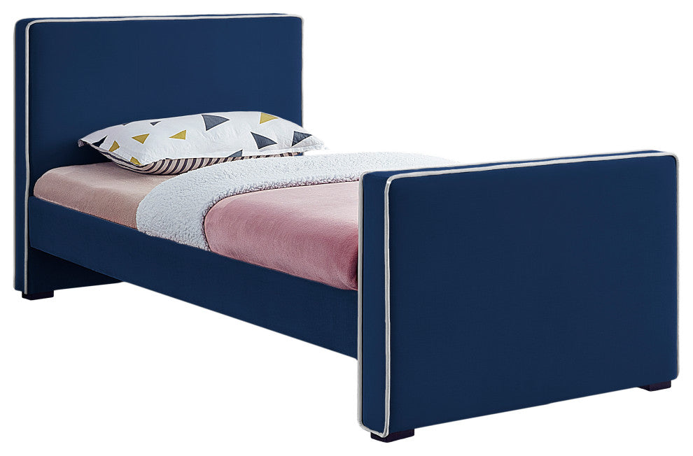 Dillard Velvet Upholstered Bed, Navy, Twin