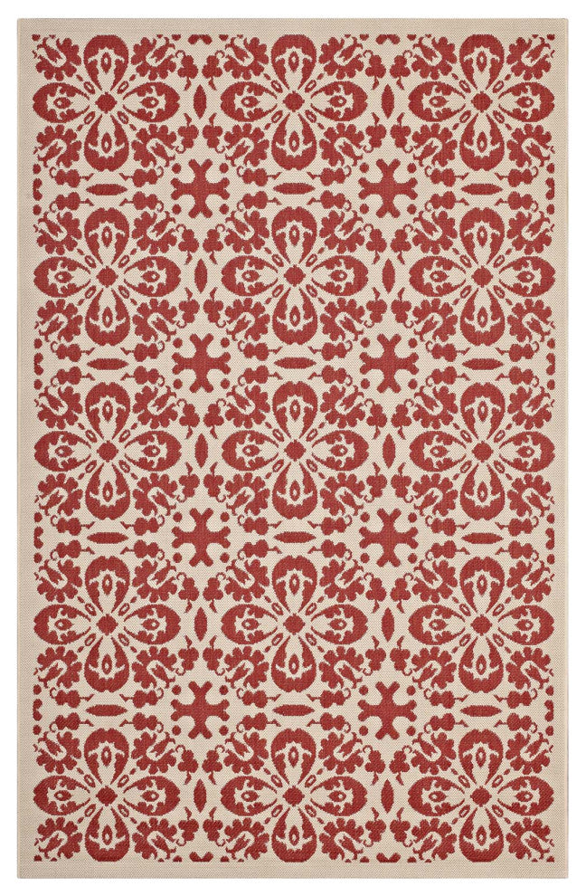 Ariana Vintage Floral Trellis 9x12 Indoor and Outdoor Area Rug, Red and Beige