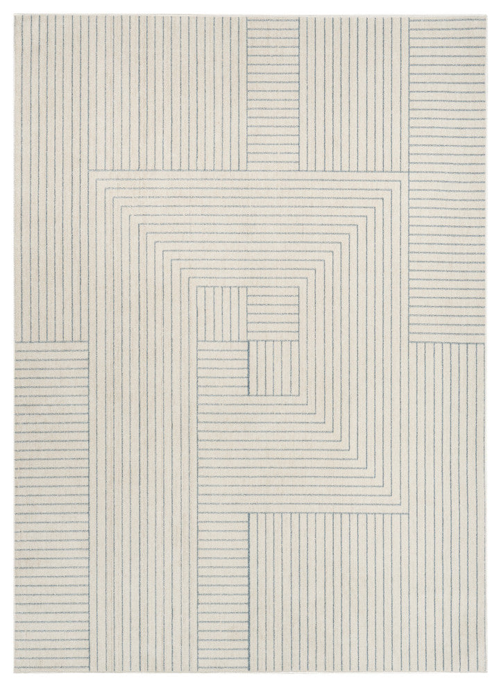 Nourison Washable Decor 5'3" x 7' Cream Blue Modern Indoor Rug
