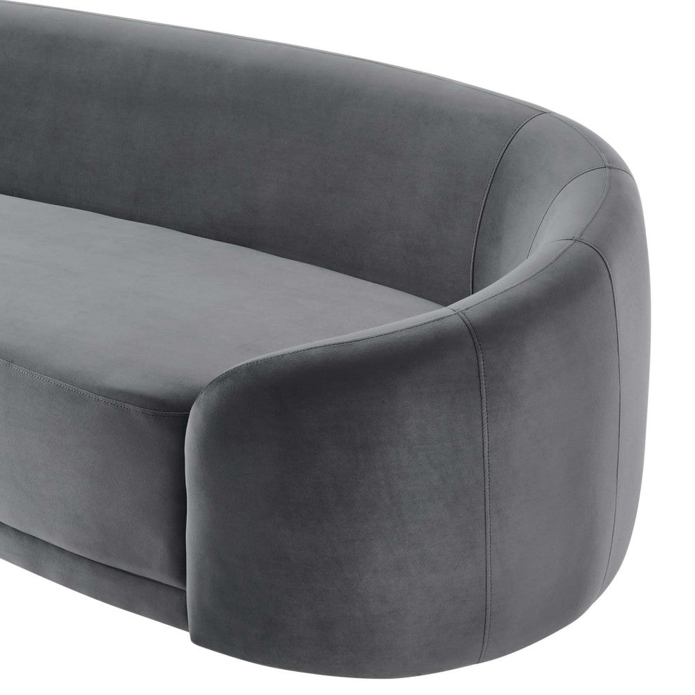 Sofa, Gray, Velvet, Modern, Mid Century Living Hotel Lounge Cafe Lobby