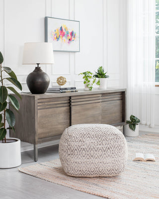 Cherokee Slate 22"x22"x17" Gray/Beige Pouf