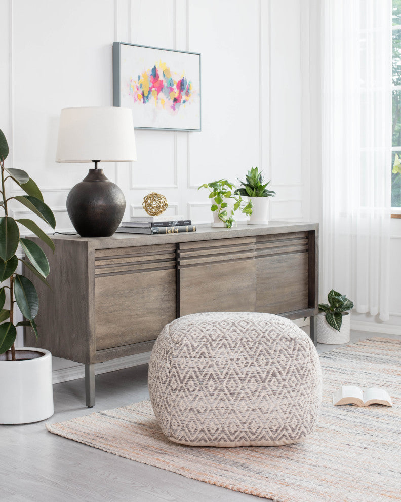 Cherokee Slate 22"x22"x17" Gray/Beige Pouf
