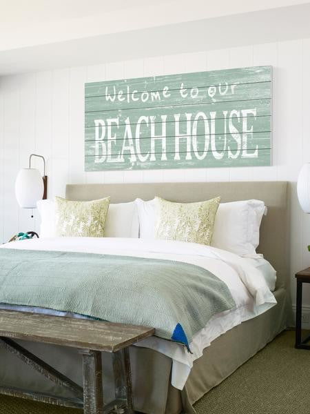 "Welcome to Our Beach II" Painting Print on White Wood, 60"x30"