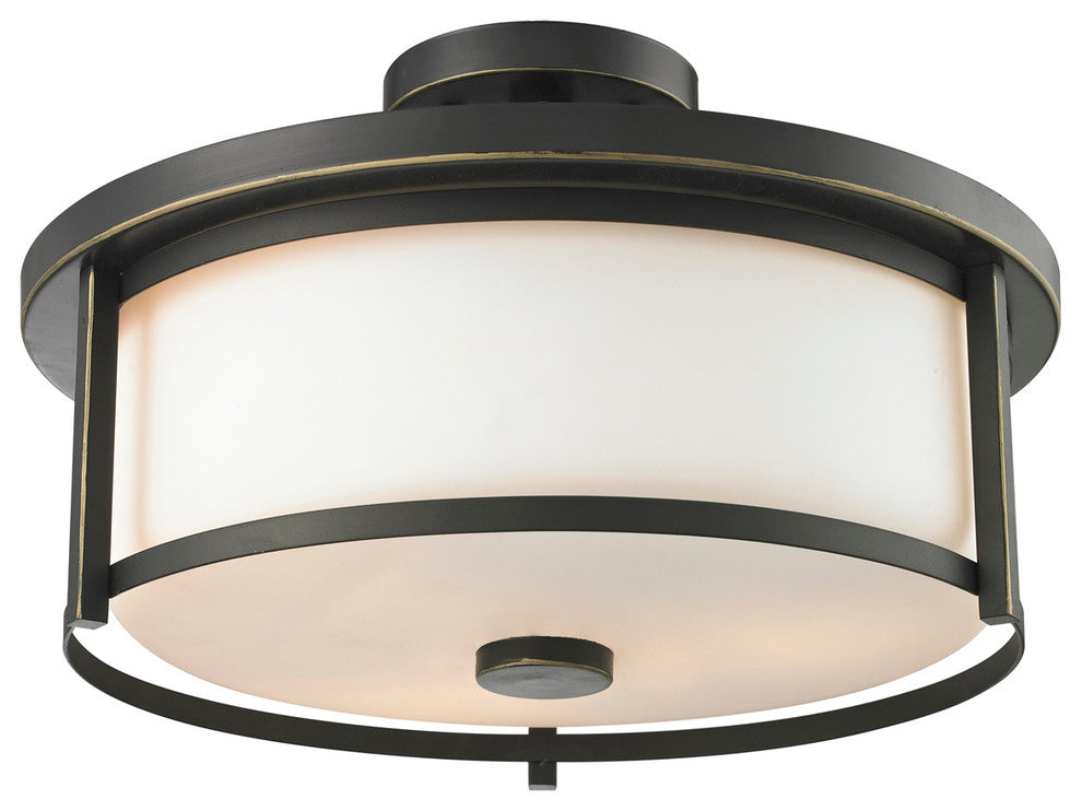Savannah 3 Light Semi Flush Mount, Olde Bronze With Matte Opal Glass