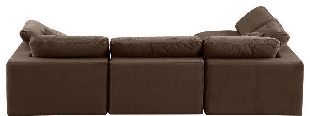 Comfy Upholstered L-Shaped Modular Sectional, Brown, 4-Piece: 2 Armless Chair, 2 Corner Chair, Velvet