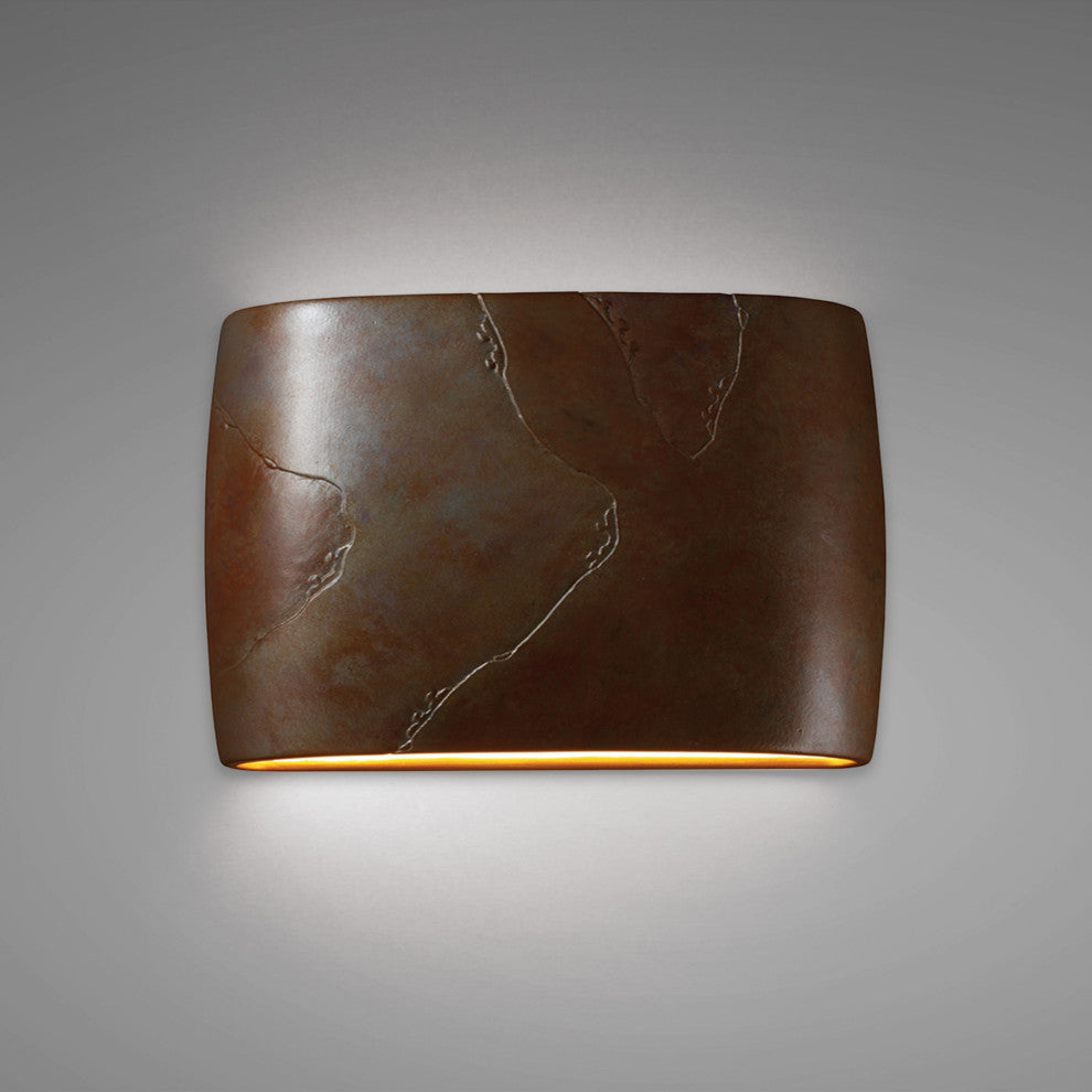 Ambiance ADA Outdoor Large Ceramic Wide Oval Wall Sconce, Tierra Red Slate, LED