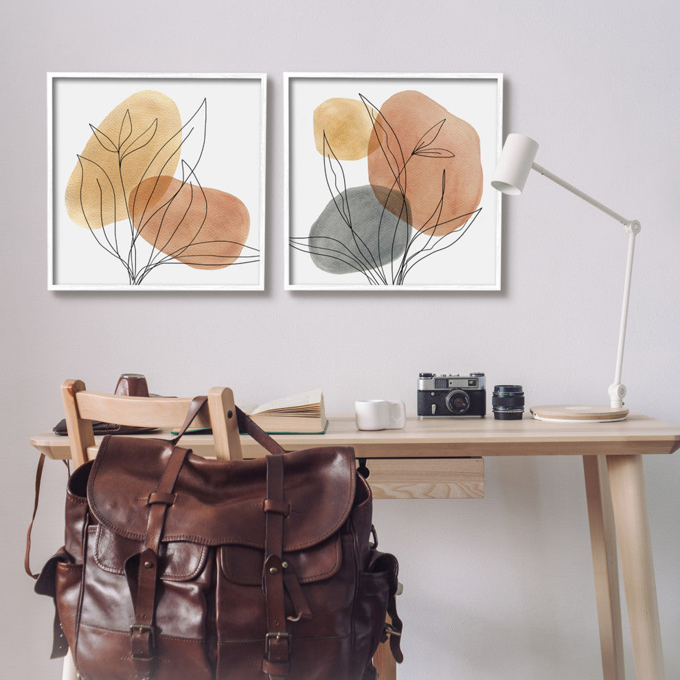 Simple Neutral Southwestern Tones Botanical Plant Design, 2pc, each 24 x 24