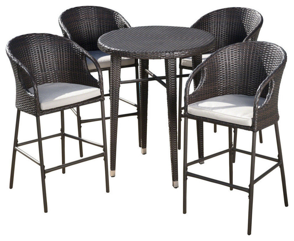 GDF Studio 5-Piece Big Rock Outdoor 41" Wicker Bar Set With Cushions