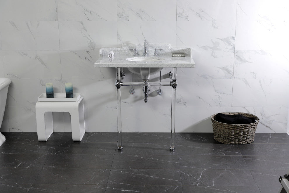 Kingston Brass LMS36MA1 36" Carrara Marble Console Sink, Acrylic Legs