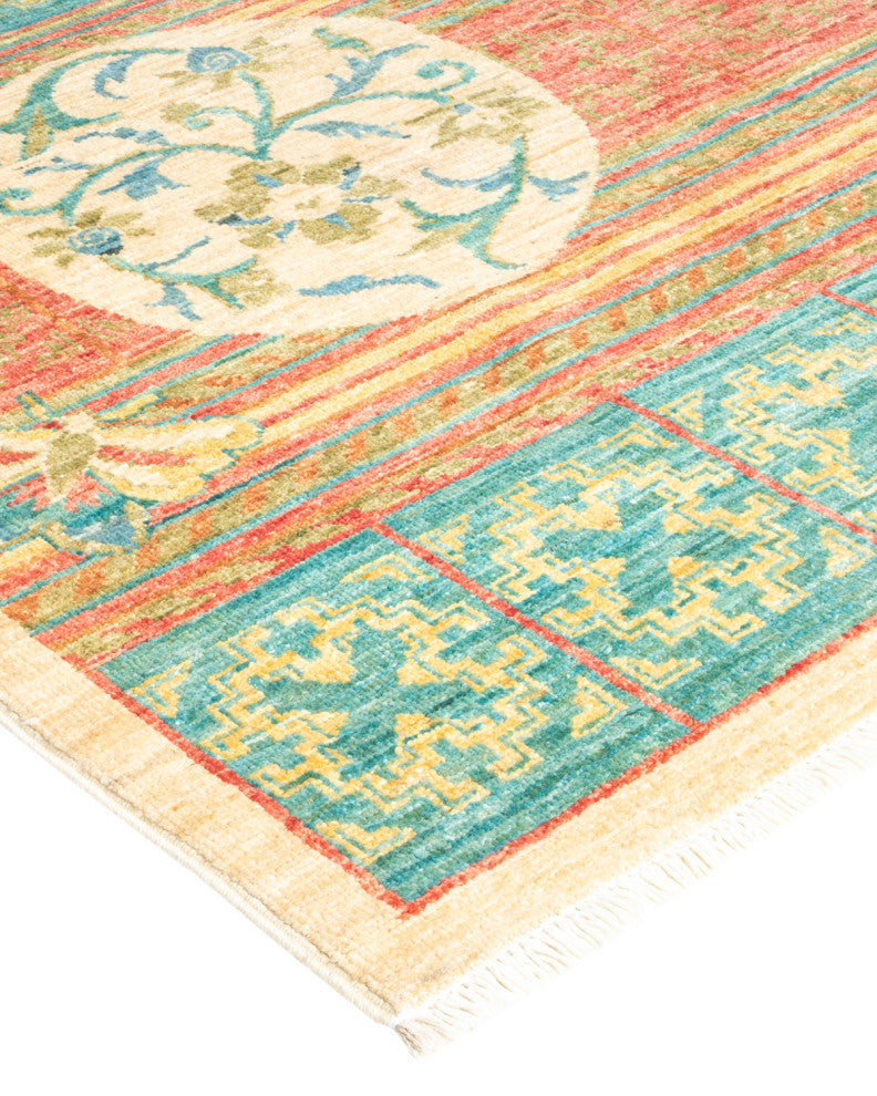 Eclectic, One-of-a-Kind Hand-Knotted Area Rug Green, 4'3"x9'5"